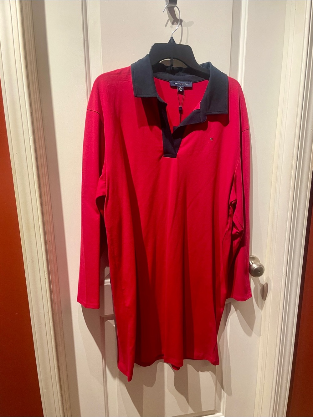 Tommy Hilfiger Red Polo Dress with Black Collar and Placket